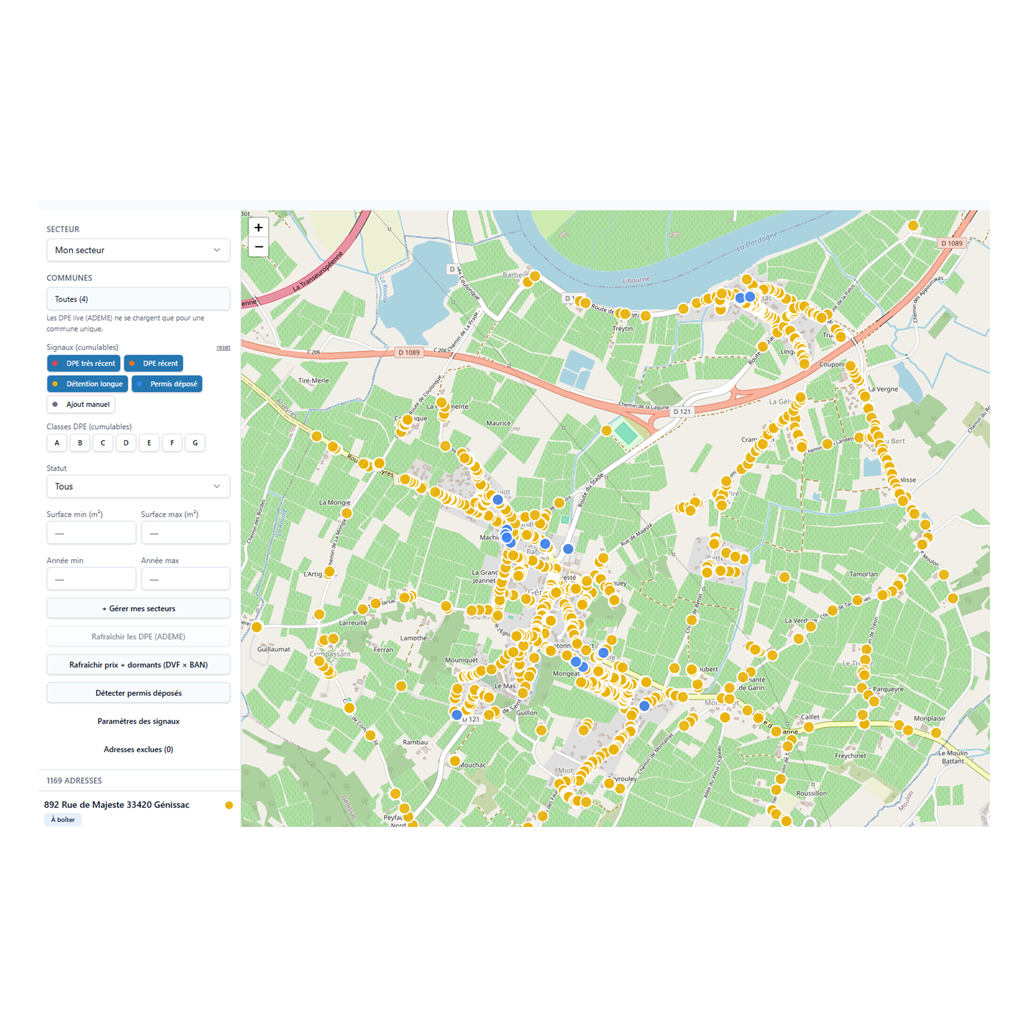 Carte de prospection avec repères